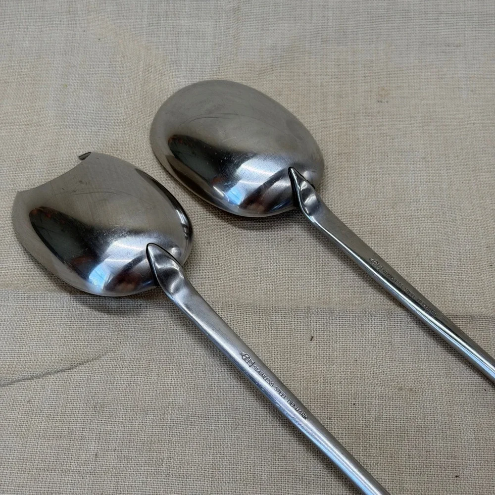 Vintage Danish Stainless Steel Salad Serving Set Scandinavian Utensils MCM